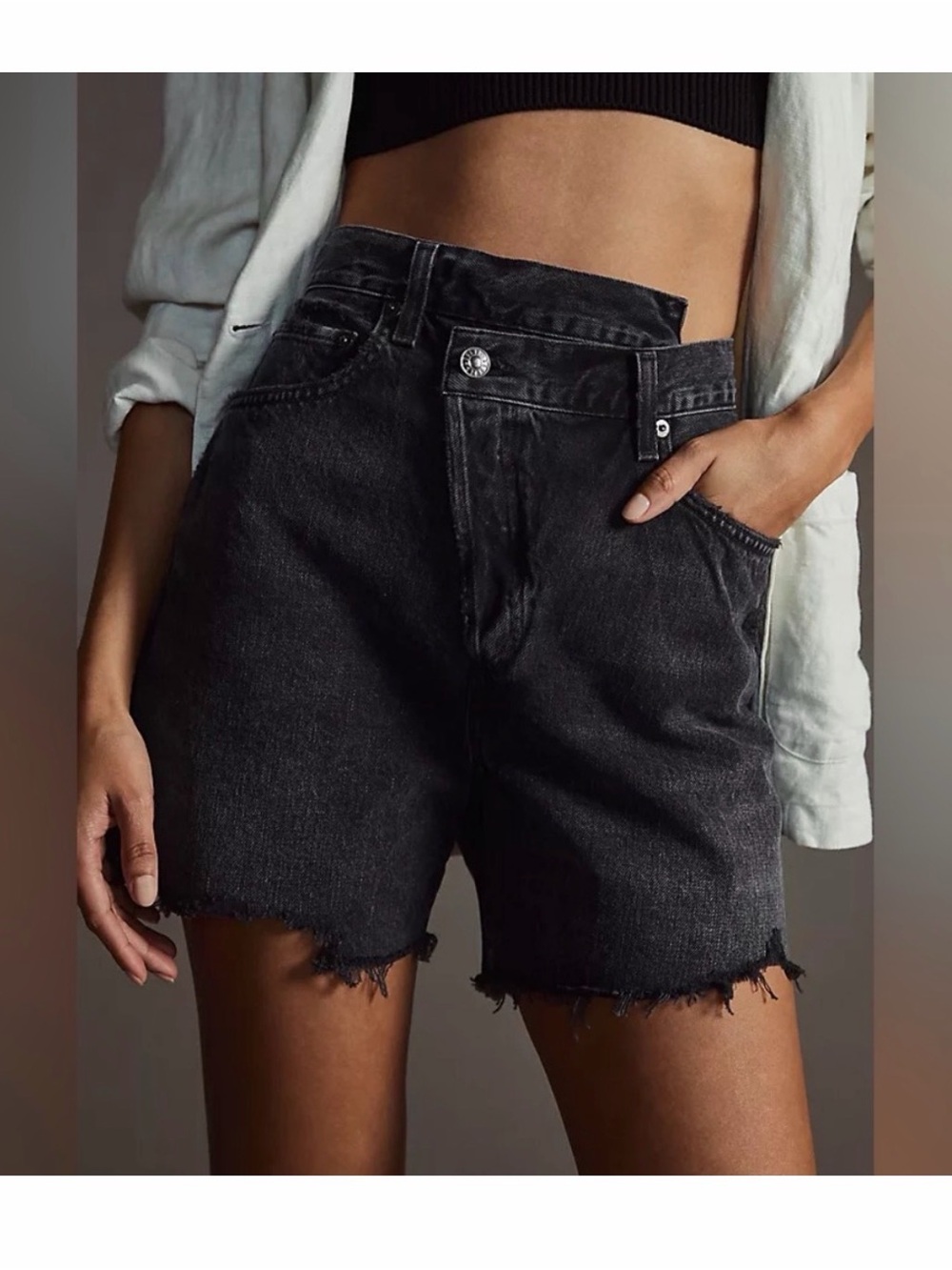 AGOLDE Shorts Black 25 Criss Cross Distressed Broken Waist